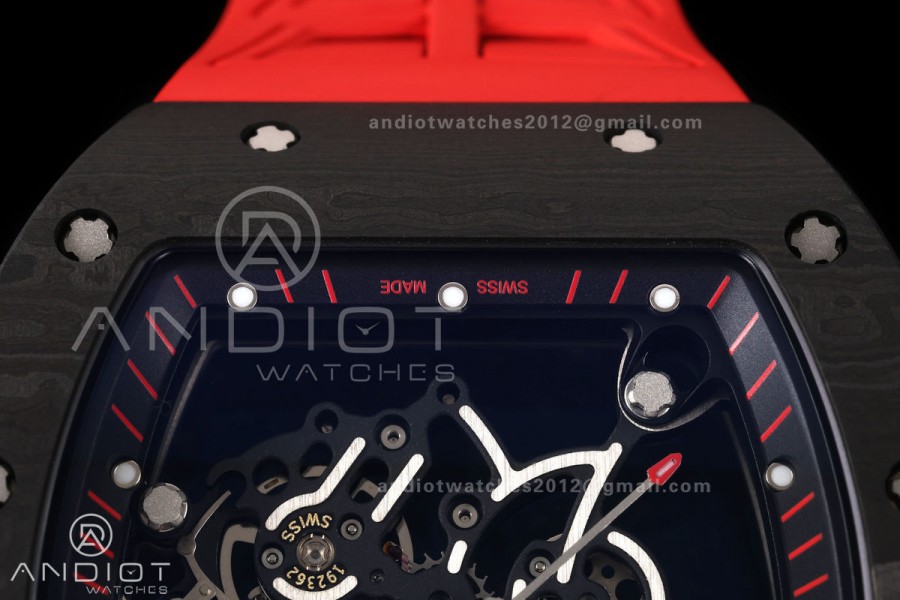 RM055 NTPT/Ti Mille Studio 1:1 Best Edition Black/Red Inner Bezel on Red Rubber Strap RMUL2 Super Clone (Custom Case Set)