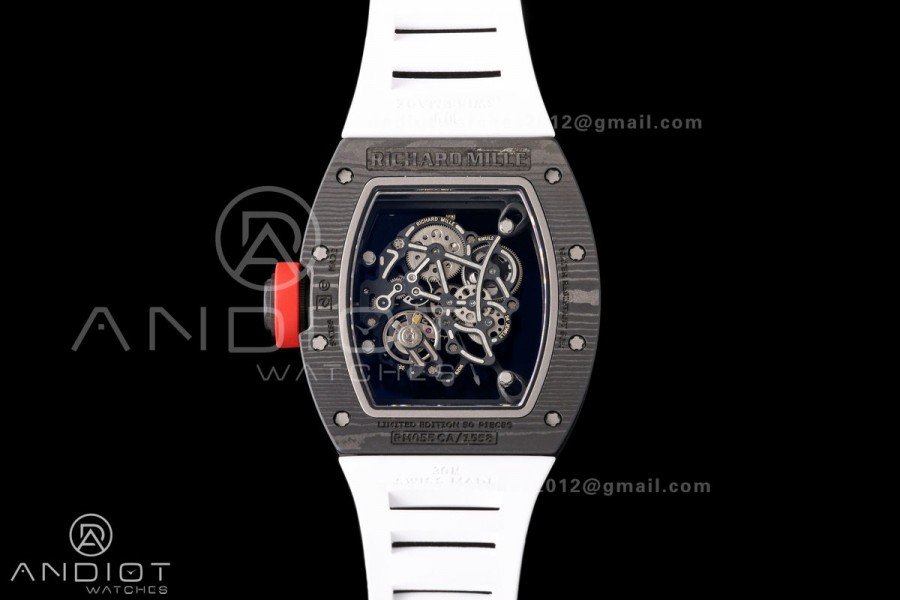 RM055 NTPT Mille Studio 1:1 Best Edition White/Red Inner Bezel on White Rubber Strap RMUL2 Super Clone (Custom Case Set)