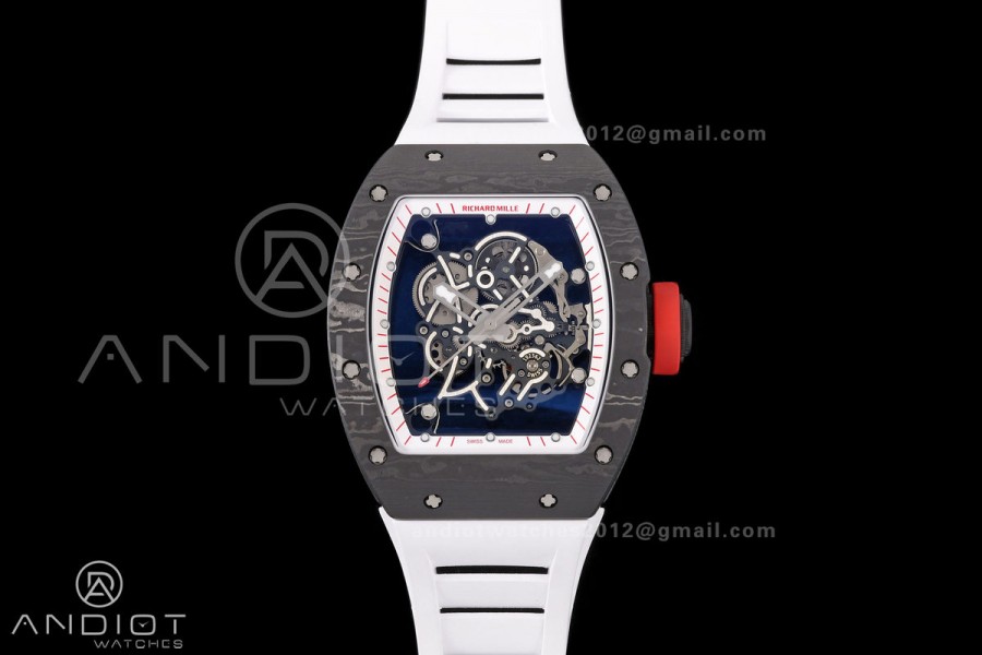 RM055 NTPT Mille Studio 1:1 Best Edition White/Red Inner Bezel on White Rubber Strap RMUL2 Super Clone (Custom Case Set)