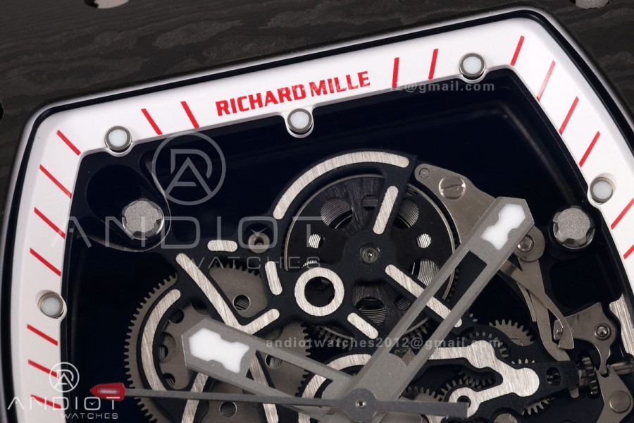 RM055 NTPT Mille Studio 1:1 Best Edition White/Red Inner Bezel on White Rubber Strap RMUL2 Super Clone (Custom Case Set)