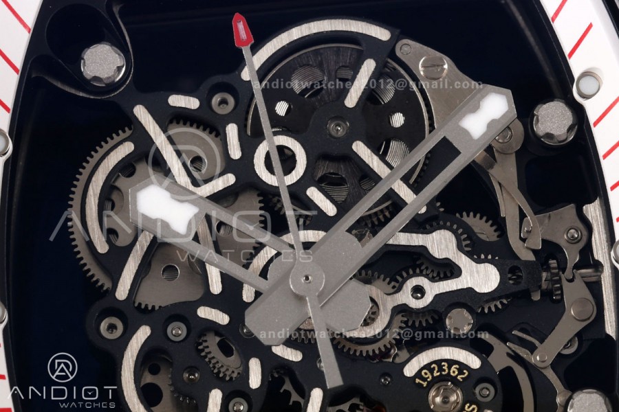RM055 NTPT Mille Studio 1:1 Best Edition White/Red Inner Bezel on White Rubber Strap RMUL2 Super Clone (Custom Case Set)