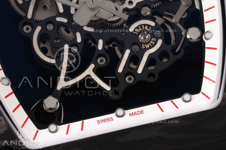 RM055 NTPT Mille Studio 1:1 Best Edition White/Red Inner Bezel on White Rubber Strap RMUL2 Super Clone (Custom Case Set)