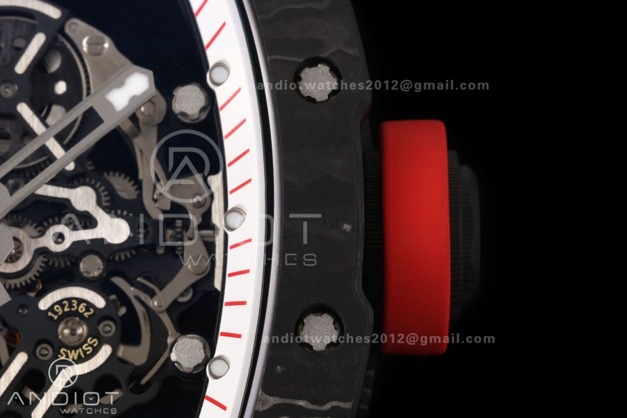RM055 NTPT Mille Studio 1:1 Best Edition White/Red Inner Bezel on White Rubber Strap RMUL2 Super Clone (Custom Case Set)