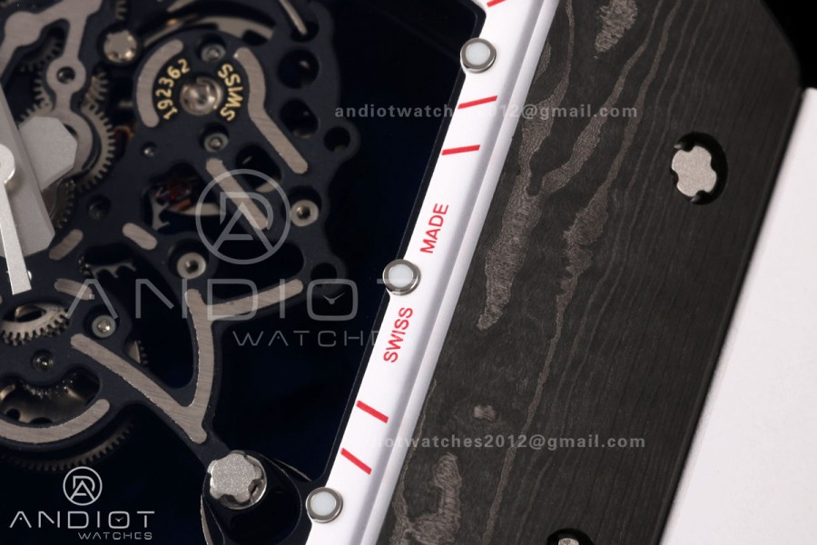 RM055 NTPT Mille Studio 1:1 Best Edition White/Red Inner Bezel on White Rubber Strap RMUL2 Super Clone (Custom Case Set)