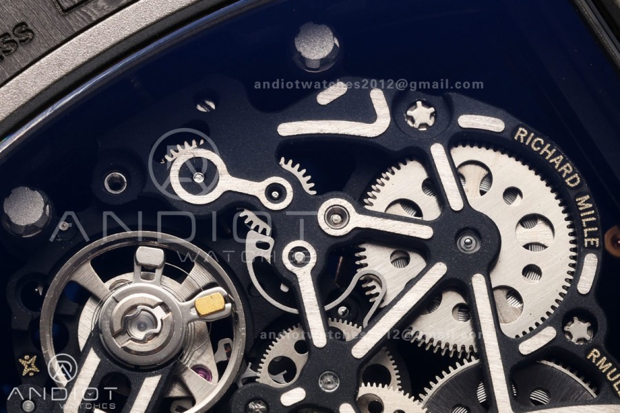 RM055 NTPT Mille Studio 1:1 Best Edition Gold Inner Bezel on Black Rubber Strap RMUL2 Super Clone (Custom Case Set)