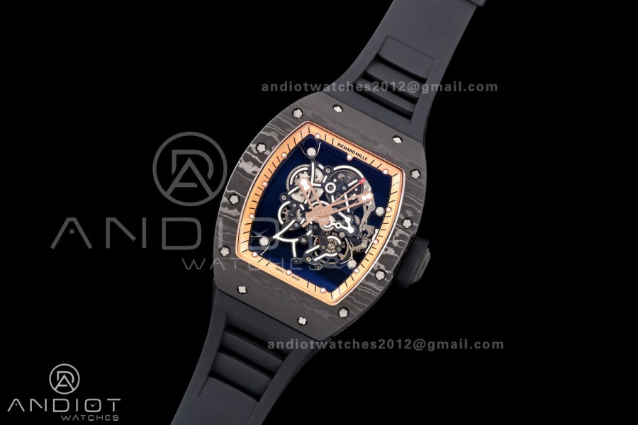 RM055 NTPT Mille Studio 1:1 Best Edition Gold Inner Bezel on Black Rubber Strap RMUL2 Super Clone (Custom Case Set)