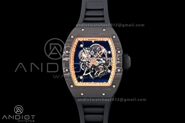RM055 NTPT Mille Studio 1:1 Best Edition Gold Inner Bezel on Black Rubber Strap RMUL2 Super Clone (Custom Case Set)