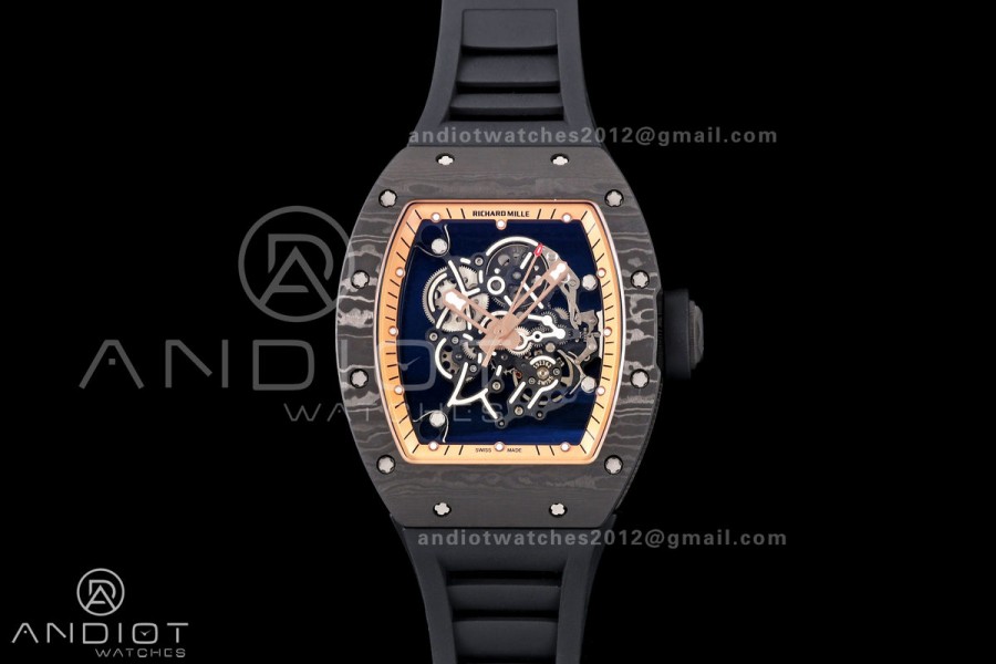RM055 NTPT Mille Studio 1:1 Best Edition Gold Inner Bezel on Black Rubber Strap RMUL2 Super Clone (Custom Case Set)