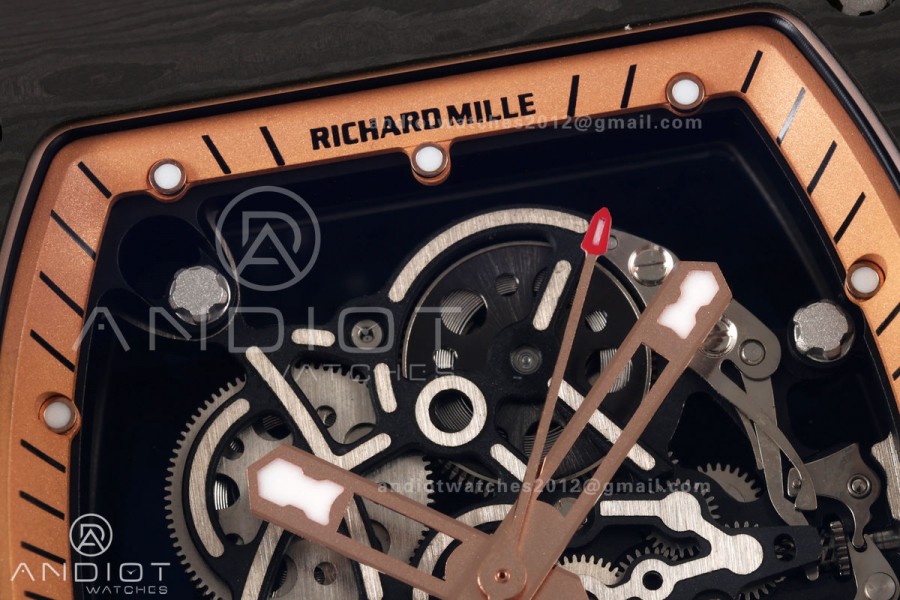 RM055 NTPT Mille Studio 1:1 Best Edition Gold Inner Bezel on Black Rubber Strap RMUL2 Super Clone (Custom Case Set)