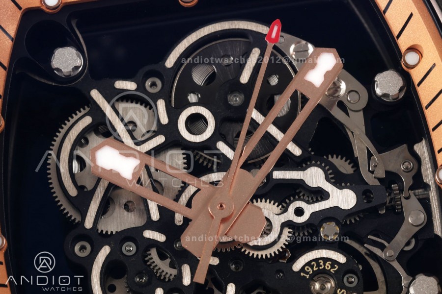 RM055 NTPT Mille Studio 1:1 Best Edition Gold Inner Bezel on Black Rubber Strap RMUL2 Super Clone (Custom Case Set)