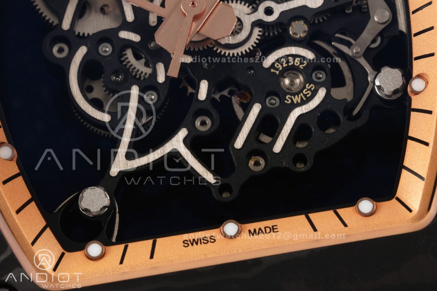 RM055 NTPT Mille Studio 1:1 Best Edition Gold Inner Bezel on Black Rubber Strap RMUL2 Super Clone (Custom Case Set)