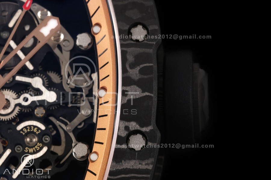 RM055 NTPT Mille Studio 1:1 Best Edition Gold Inner Bezel on Black Rubber Strap RMUL2 Super Clone (Custom Case Set)