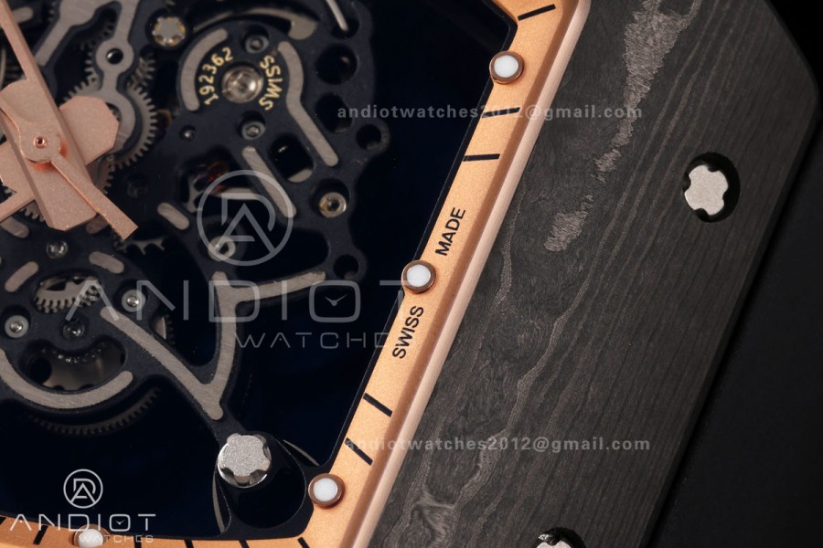 RM055 NTPT Mille Studio 1:1 Best Edition Gold Inner Bezel on Black Rubber Strap RMUL2 Super Clone (Custom Case Set)