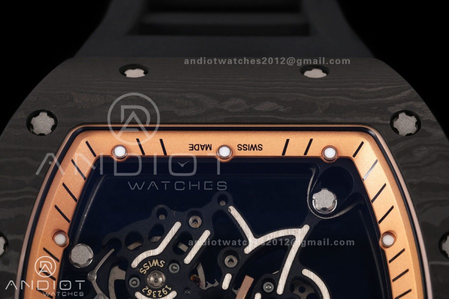 RM055 NTPT Mille Studio 1:1 Best Edition Gold Inner Bezel on Black Rubber Strap RMUL2 Super Clone (Custom Case Set)