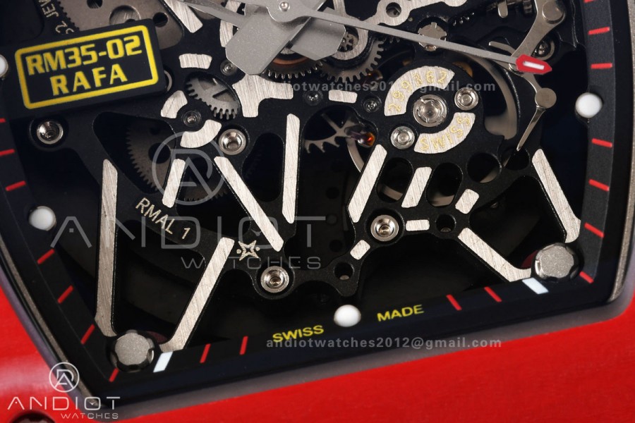 RM35-02 Red NTPT Mille Studio 1:1 Best Edition on Red Rubber Strap RMUL1 Super Clone (Custom Case Set)
