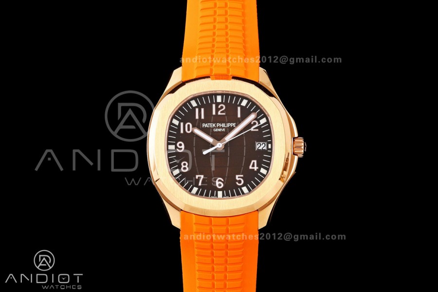 Aquanaut 5167 RG BBF 1:1 Best Edition Brown Dial on Orange Rubber Strap DPB330 Super Clone