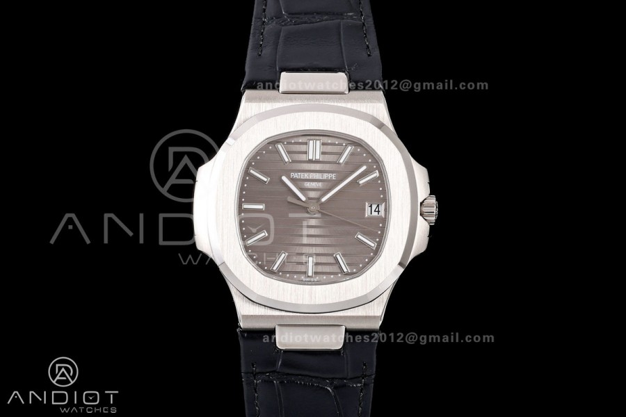 Nautilus 5711 SS BBF 1:1 Best Edition Gray Dial on Black Leather Strap DPB330 Super Clone