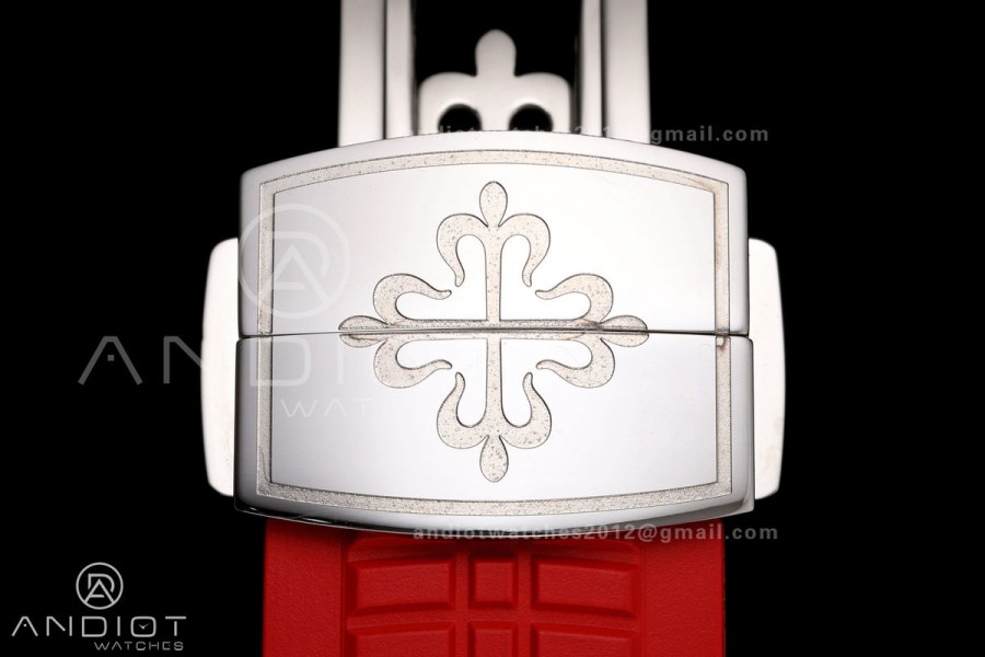 Aquanaut 5167 SS Singapore BBF 1:1 Best Edition Black Dial on Red Rubber Strap DPB330 Super Clone