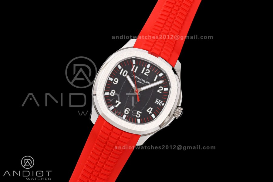 Aquanaut 5167 SS Singapore BBF 1:1 Best Edition Black Dial on Red Rubber Strap DPB330 Super Clone
