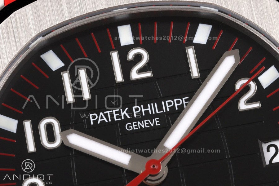 Aquanaut 5167 SS Singapore BBF 1:1 Best Edition Black Dial on Red Rubber Strap DPB330 Super Clone