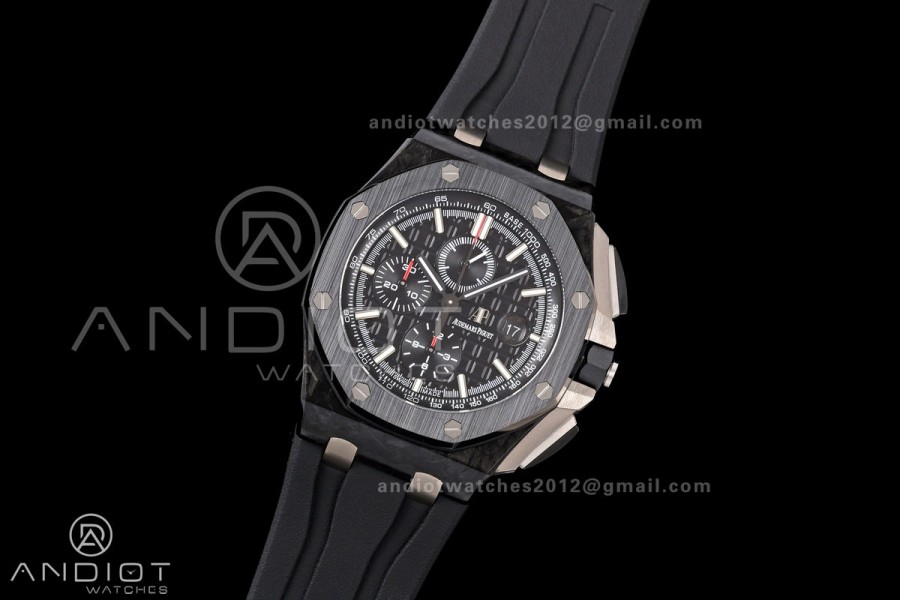 Royal Oak Offshore 44mm Forged Carbon Ceramic Bezel JF 1:1 Best Edition Black Dial on Rubber Strap A3126