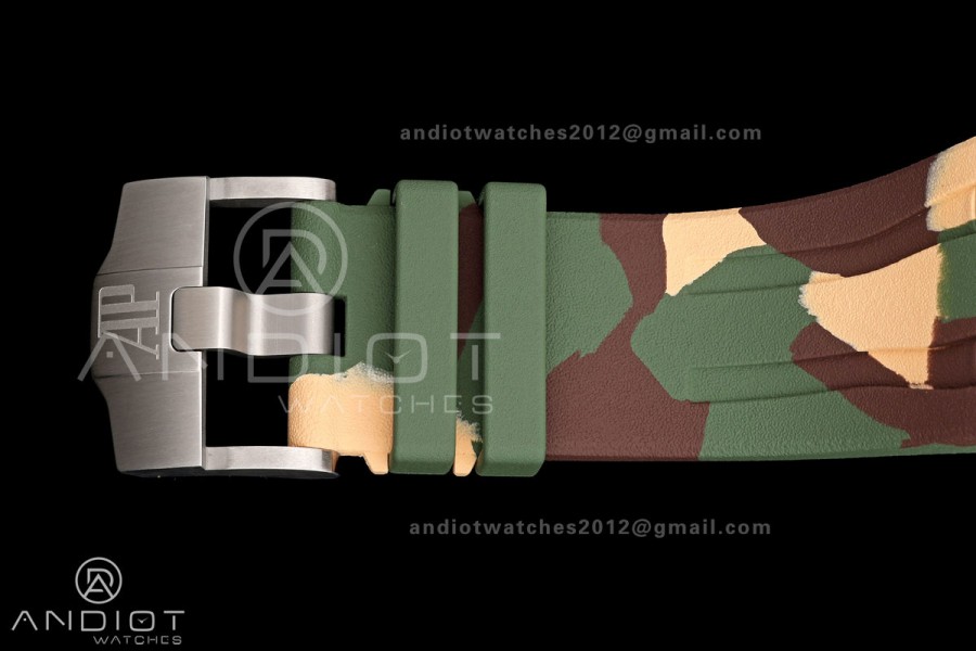 Royal Oak Offshore 44mm SS Green Ceramic Bezel JF 1:1 Best Edition Cream Dial on Rubber Strap A3126