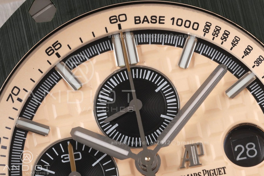 Royal Oak Offshore 44mm SS Green Ceramic Bezel JF 1:1 Best Edition Cream Dial on Rubber Strap A3126