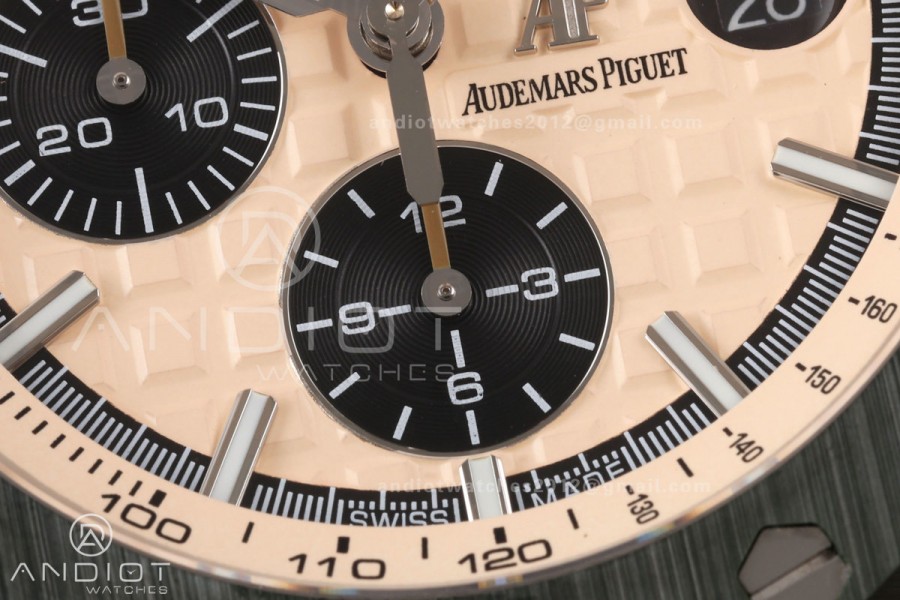 Royal Oak Offshore 44mm SS Green Ceramic Bezel JF 1:1 Best Edition Cream Dial on Rubber Strap A3126
