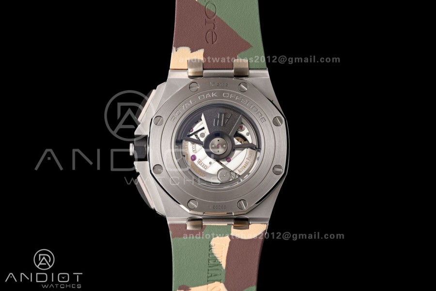 Royal Oak Offshore 44mm SS Green Ceramic Bezel JF 1:1 Best Edition Cream Dial on Rubber Strap A3126