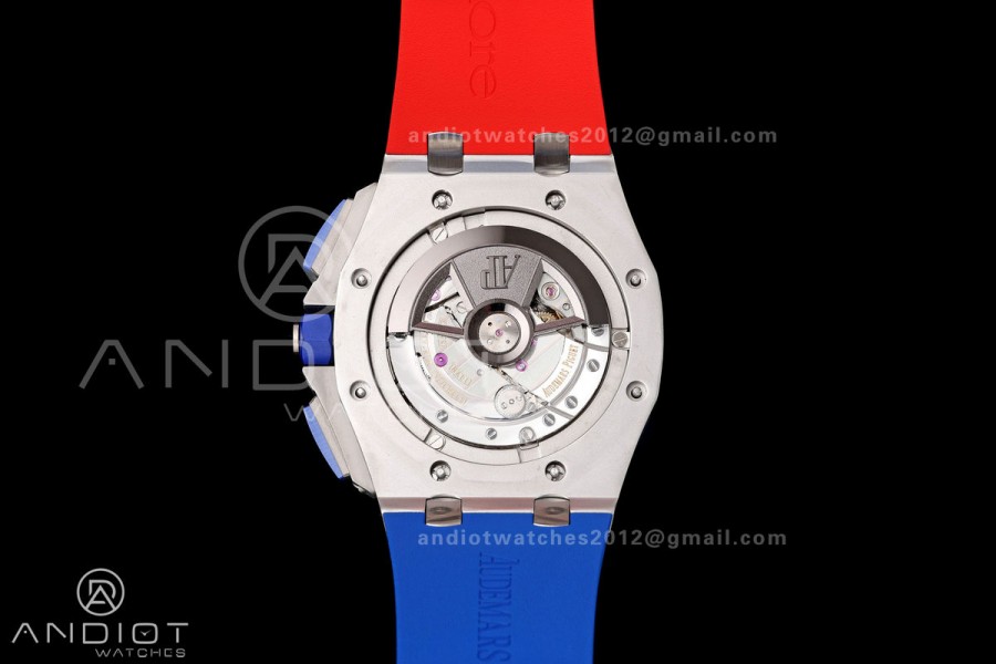 Royal Oak Offshore 44mm SS Blue Ceramic Bezel JF 1:1 Best Edition Blue/Red Dial on Rubber Strap A3126