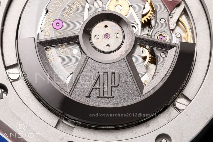 Royal Oak Offshore 44mm SS Blue Ceramic Bezel JF 1:1 Best Edition Blue/Red Dial on Rubber Strap A3126