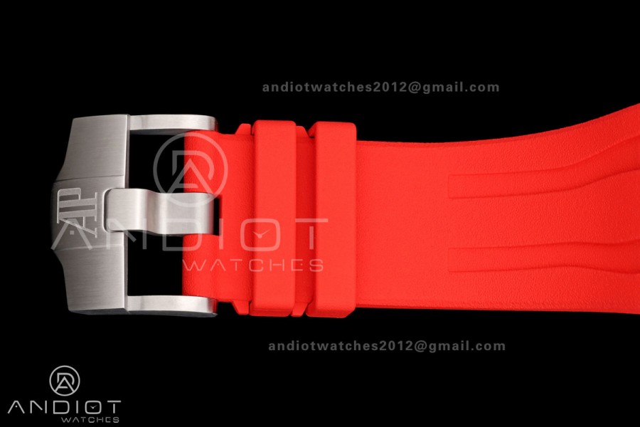Royal Oak Offshore 44mm SS Blue Ceramic Bezel JF 1:1 Best Edition Blue/Red Dial on Rubber Strap A3126