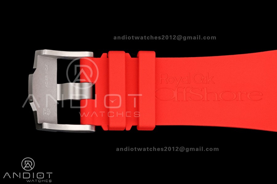 Royal Oak Offshore 44mm SS Blue Ceramic Bezel JF 1:1 Best Edition Blue/Red Dial on Rubber Strap A3126