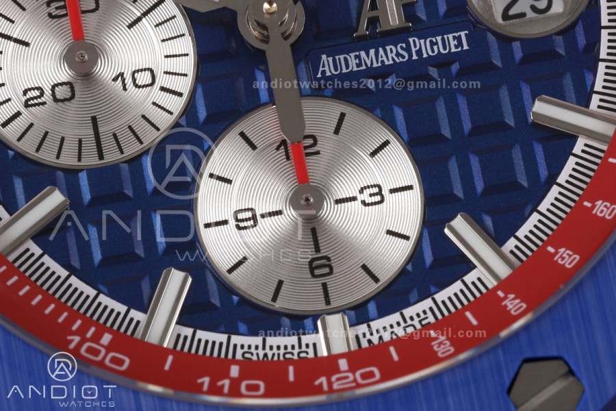 Royal Oak Offshore 44mm SS Blue Ceramic Bezel JF 1:1 Best Edition Blue/Red Dial on Rubber Strap A3126