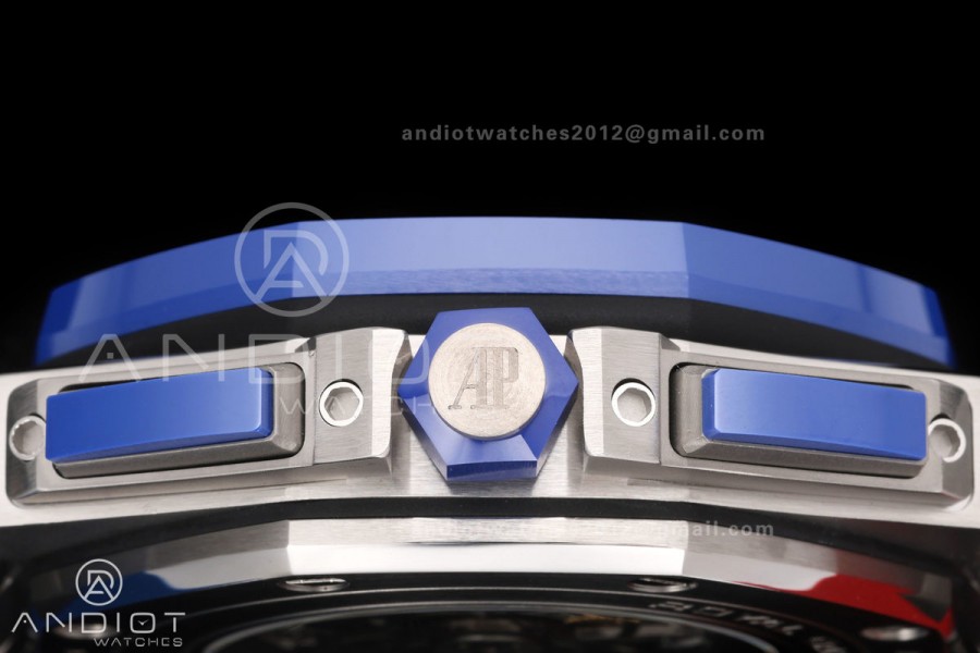 Royal Oak Offshore 44mm SS Blue Ceramic Bezel JF 1:1 Best Edition Blue/Red Dial on Rubber Strap A3126