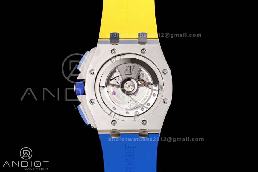 Royal Oak Offshore 44mm SS Blue Ceramic Bezel JF 1:1 Best Edition Blue/Yellow Dial on Rubber Strap A3126