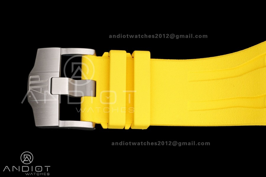 Royal Oak Offshore 44mm SS Blue Ceramic Bezel JF 1:1 Best Edition Blue/Yellow Dial on Rubber Strap A3126