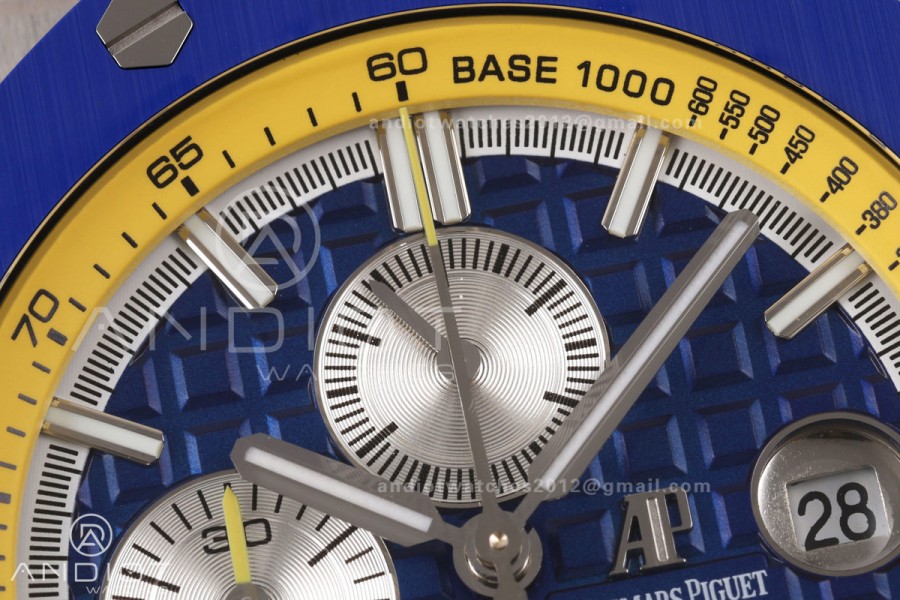 Royal Oak Offshore 44mm SS Blue Ceramic Bezel JF 1:1 Best Edition Blue/Yellow Dial on Rubber Strap A3126