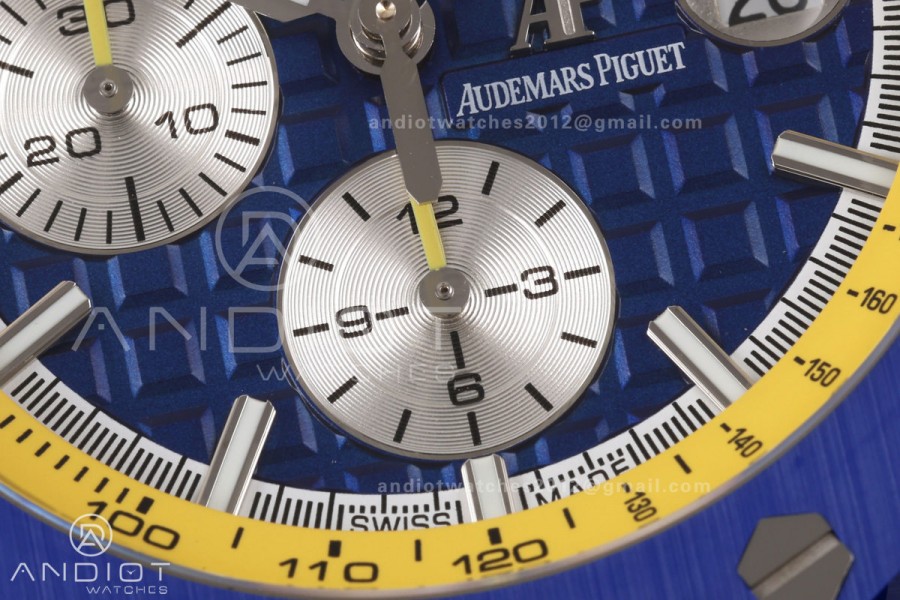 Royal Oak Offshore 44mm SS Blue Ceramic Bezel JF 1:1 Best Edition Blue/Yellow Dial on Rubber Strap A3126
