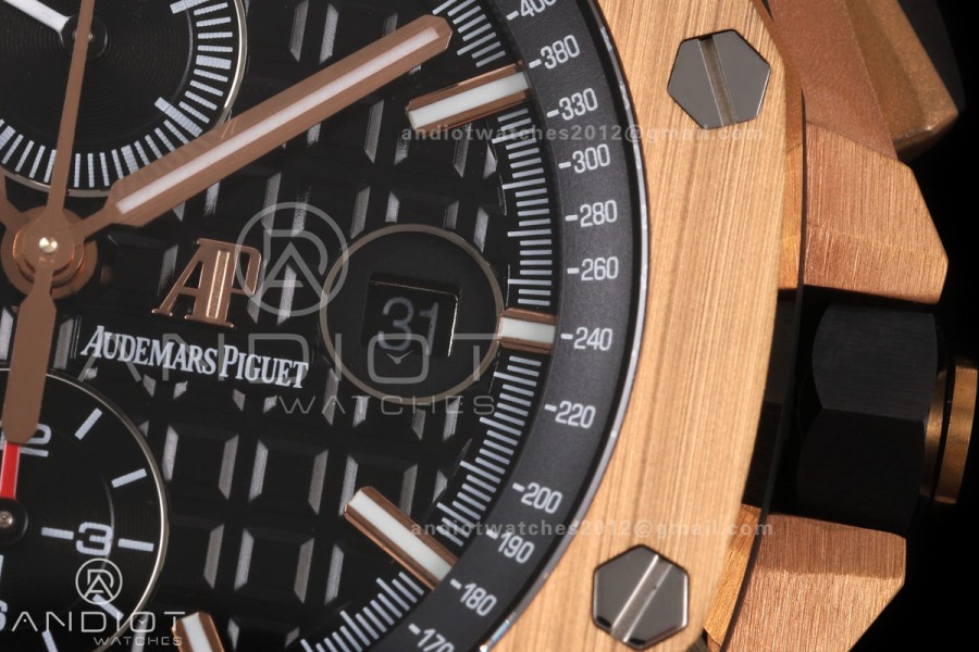 Royal Oak Offshore 44mm Forged Carbon RG Bezel JF 1:1 Best Edition Black Dial on Rubber Strap A3126