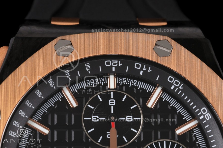 Royal Oak Offshore 44mm Forged Carbon RG Bezel JF 1:1 Best Edition Black Dial on Rubber Strap A3126
