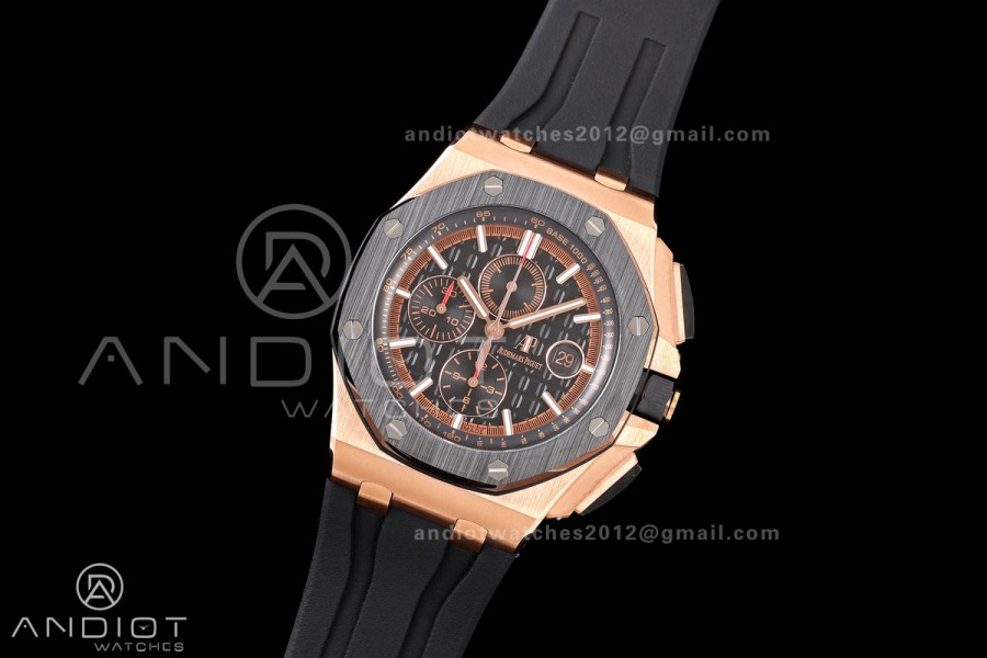 Royal Oak Offshore 44mm RG Ceramic Bezel JF 1:1 Best Edition Black Dial on Rubber Strap A3126
