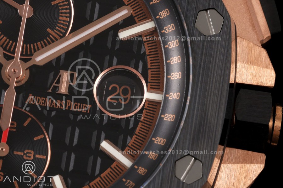 Royal Oak Offshore 44mm RG Ceramic Bezel JF 1:1 Best Edition Black Dial on Rubber Strap A3126