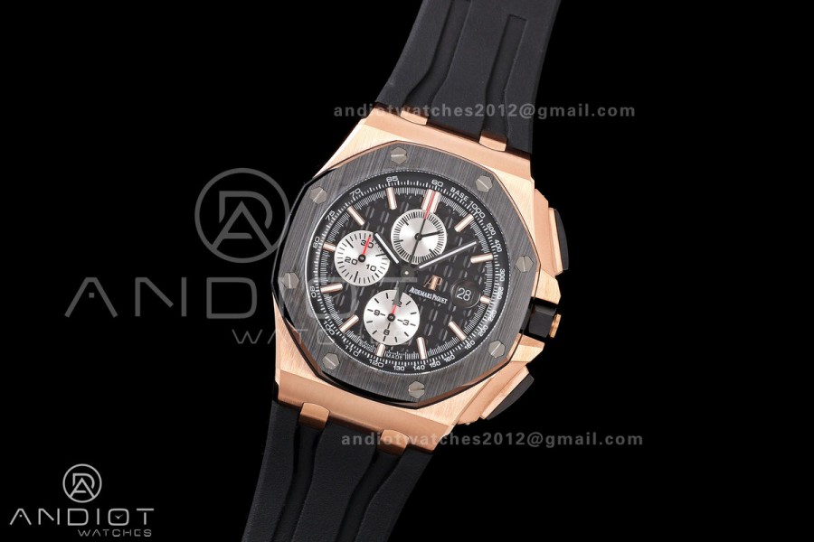 Royal Oak Offshore 44mm RG Ceramic Bezel JF 1:1 Best Edition Black/Silver Dial on Rubber Strap A3126