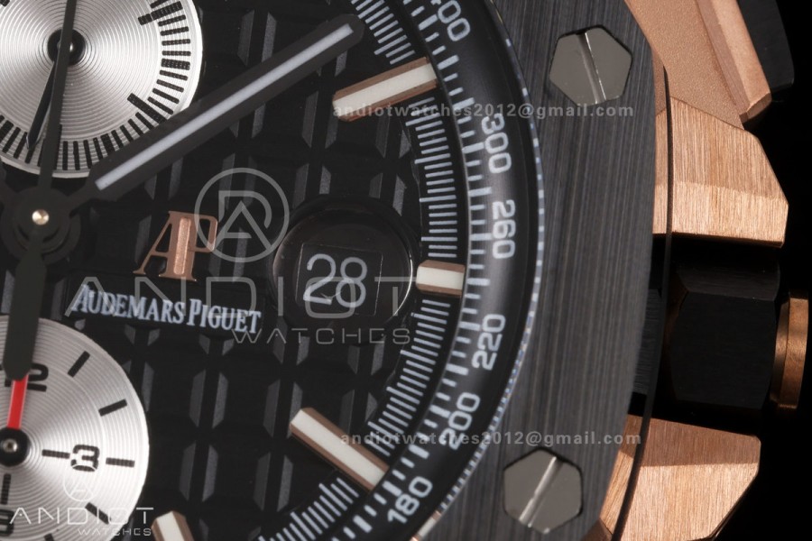 Royal Oak Offshore 44mm RG Ceramic Bezel JF 1:1 Best Edition Black/Silver Dial on Rubber Strap A3126