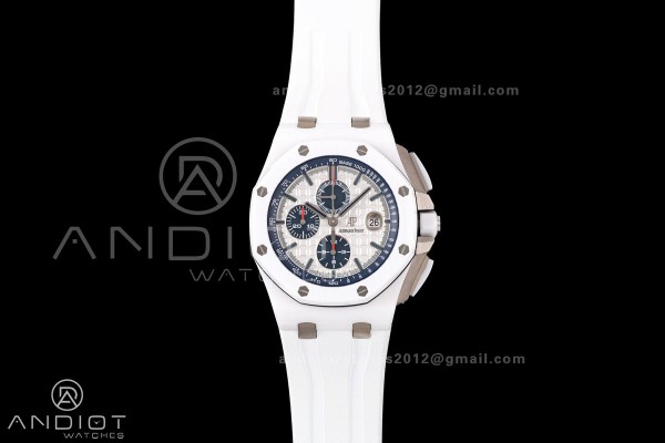 Royal Oak Offshore 44mm White Ceramic JF 1:1 Best Edition White Dial on Rubber Strap A3126