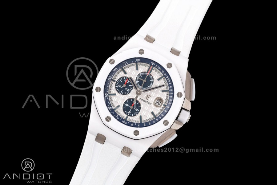 Royal Oak Offshore 44mm White Ceramic JF 1:1 Best Edition White Dial on Rubber Strap A3126