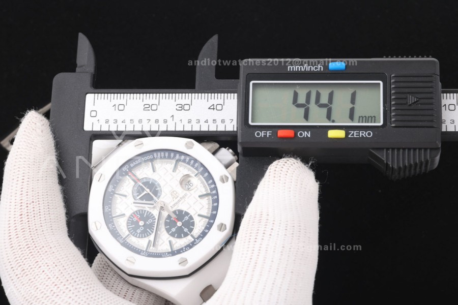 Royal Oak Offshore 44mm White Ceramic JF 1:1 Best Edition White Dial on Rubber Strap A3126
