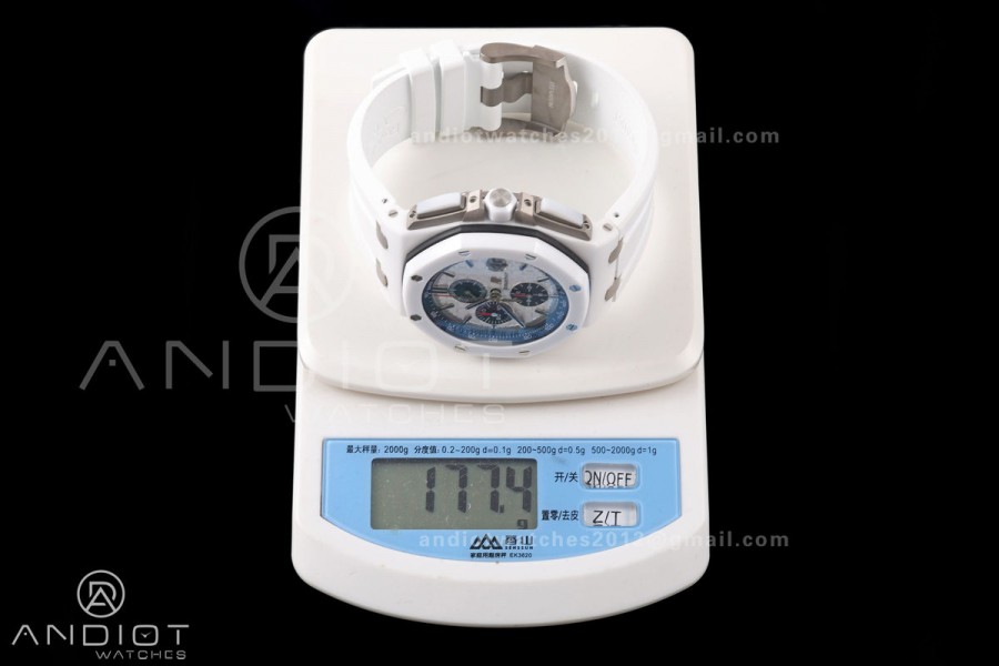 Royal Oak Offshore 44mm White Ceramic JF 1:1 Best Edition White Dial on Rubber Strap A3126
