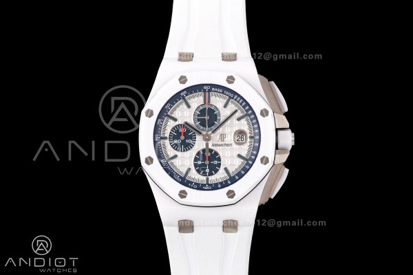 Royal Oak Offshore 44mm White Ceramic JF 1:1 Best Edition White Dial on Rubber Strap A3126